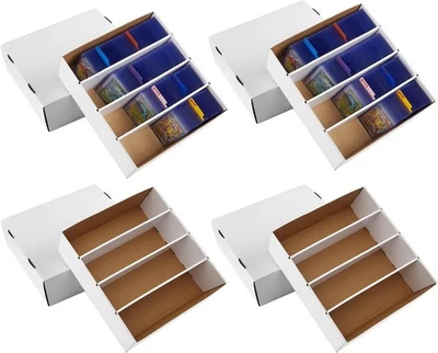 BENTOWARD 4 Pack Sports Card Storage Boxes 3120 Count with Dividers, White Cardboard