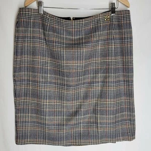 Calvin Klein Womens Pencil Skirt Brown Glen Check Stretch Lined Zip Plus 14W New - Picture 1 of 10