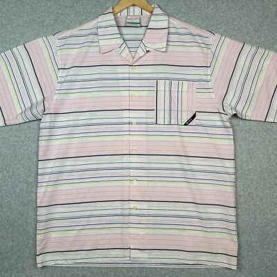 Camisa masculina SouthPole XL listra rosa manga curta botão para cima coleção autêntica - Imagem 1 de 4