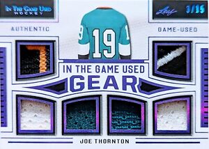 🔥#/15 JOE THORNTON 6 RELICS 2020-21 LEAF IN THE GAME USED JERSEY ITG PURPLE🔥