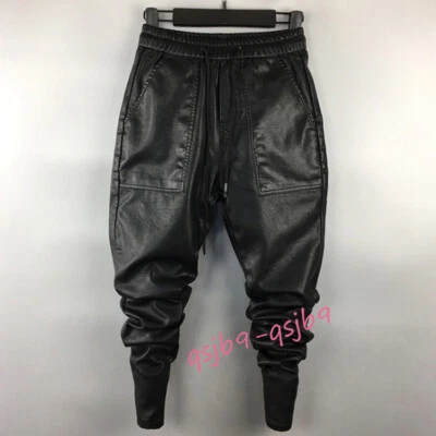 Pantalones harén de cuero sintético punk rock para hombre holgados ajustados pantalones sueltos informales Foto 1 de 4