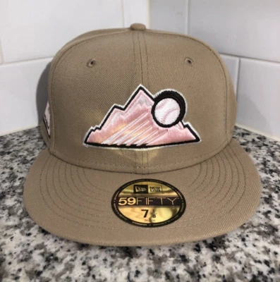 Colorado Rockies New Era 59FIFTY MLB 25th Anniversary Camel Pink Hat Size 7 1/8 - Image 1 of 4