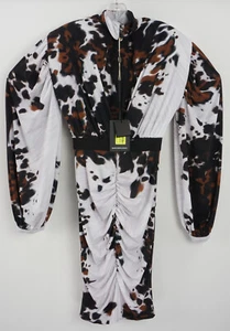 New Marco Bologna Womens 40 Small White Cow Print Long Sleeve Bodycon Mini Dress - Picture 1 of 10