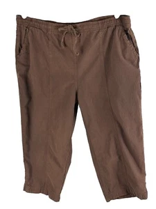 Erika Pants Womens Pull on Cotton XL Elastic Waist Draw String Pockets Brown - Picture 1 of 11