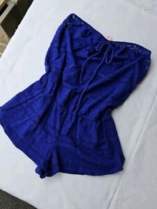 VICTORIA'S SECRET Lace Swimsuit Cover-Up BEACH Romper Strapless BLUE sz L EUC