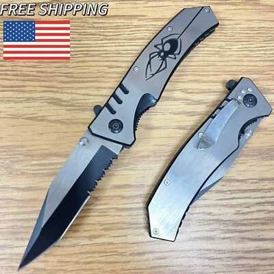 9" Spider Tactical Military Spring Assisted Folding Pocket Knife Open EDC Blade - Image 1 of 4