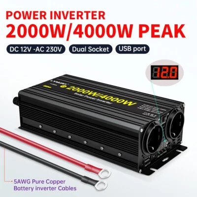 LVYUAN 2000W 4000W Spannungswandler 12V auf 230V Wechselrichter Inverter mit USB & 2AC