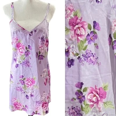 Camisón íntimo satinado lencería para mujer M Chemise sedoso lavanda floral Foto 1 de 4