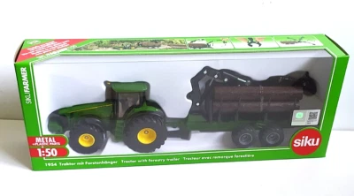 SIKU FARMER 1:50 DIE CAST TRATTORE JOHN DEERE CON RIMORCHIO FORESTALE  ART 1954 - Immagine 1 di 2