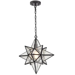 Moravian Star Pendant Lights Black Seeded Glass Shade Modern Hanging Lights - Picture 1 of 6