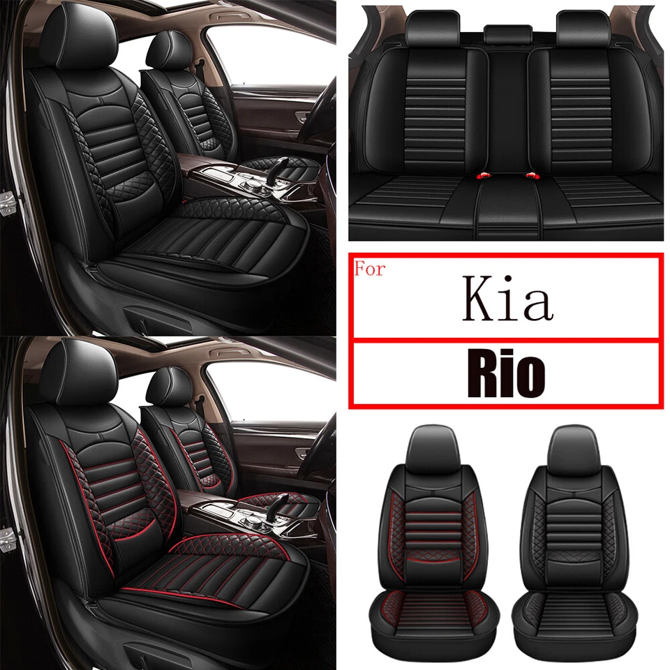 Car 2/5 Seat Covers PU Leather For Kia Rio 2013-2022 Protector Cushion Pad Black Foto 1 de 1