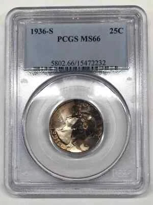 1936-S Washington Quarter PCGS MS66 - "Black Helmet" Toned - Image 1 of 4
