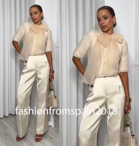 ZARA NEW WOMAN MID-WAIST ZW COLLECTION SATIN DARTED TROUSERS PANT IVORY 9353/925 - Picture 1 of 2