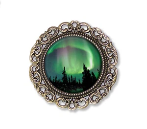 Northern Lights Celestial Handmade Round Scroll BROOCH pin Jewelry - Picture 1 of 5