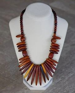VINTAGE JEWELRY Necklace Genuine Wood Mahogany Folk Art Made in USA - Picture 1 of 8