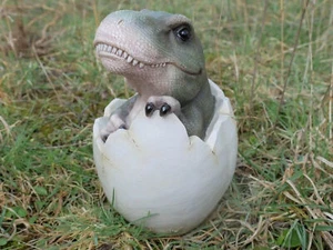T-Rex Dinosaur Hatching from Egg Ornament Statue Indoor Outdoor Garden Decor - Picture 1 of 4