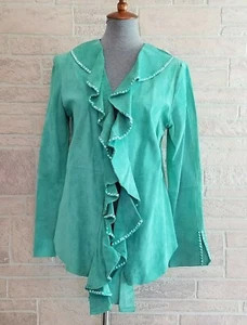 Berek Green Suede Open Front Blazer With Stud Trim Small - Picture 1 of 8