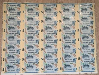 Solomon Islands 5 dollars uncut sheet of 35 notes 2019 UNC Only 100 pcs issued - Image 1 of 4