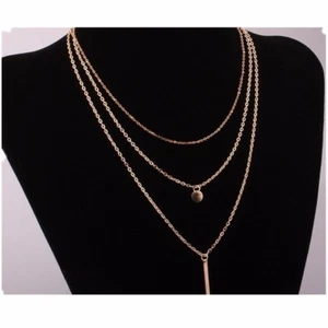 European Simple Sequins Bar Coin Multilayer Chain Tassel Clavicle Necklaces Gold - Picture 1 of 3