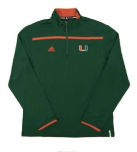 Miami Hurricanes Adidas Green Climalite Performance 1/4 Zip LS Mens Small NEW!! - Picture 1 of 1