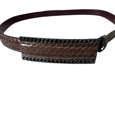 VTG Boho Snakeskin Belt Brown Rectangle Buckle Hippie 90s Y2K Women's Sz S - Image 1 of 4