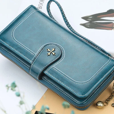 Cartera de cuero para mujer sin asas organizadora chequera tarjetero monedero bolsillo Foto 1 de 4