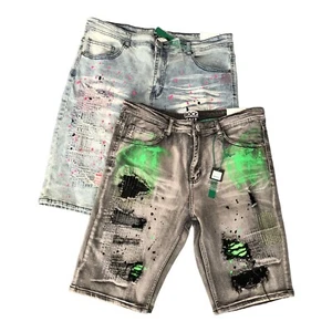 Rock Salt Men Denim Heavy Rip & Repair Distressed Denim Jeans Shorts Mens 38 NWT - Picture 1 of 7
