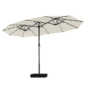 15ft Patio Umbrella with Stand Base LED Solar Lights Umbrella for Outdoor Market - Picture 1 of 8