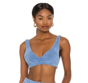 Donni. Womens Terry Bralette Elastic Hem V Neck Made In USA Denim Blue Small - Picture 1 of 7