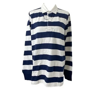 Men's Medium Polo Shirt B Draddy White and Blue Pima Cotton Long Sleeve - Picture 1 of 8