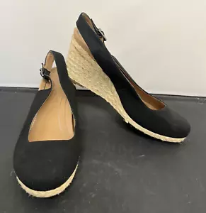 Vionic Black Coralina Espadrille Wedge Strappy Sandal Closed Toe 3” Sz. 11 Chrty - Picture 1 of 11