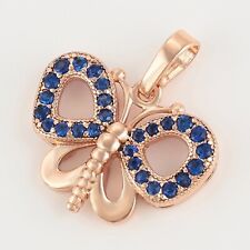 Rose Gold Filled Sapphire Blue Crystal Butterfly Pendant Necklace Chain