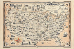 1935 Pictorial Map of The United States - Picture 1 of 3
