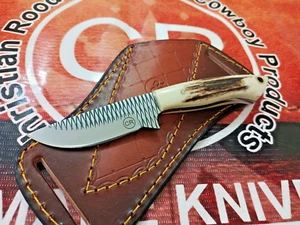 HANDFORGED CUSTOM HUNTING COWBOY SKINNER KNIFE WITH  Stag/Antler HANDLE&SHEATH - Picture 1 of 5