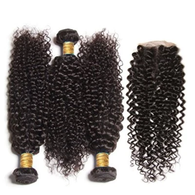 Jerry Curl 3 fascio 24"26"28" con chiusura in pizzo 22" capelli vergini malesi  - Immagine 1 di 4
