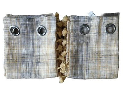 Next Ochre Yellow Textured Tassel Eyelet Lined Curtains 117cm(W) x 137cm(L) - Image 1 of 4