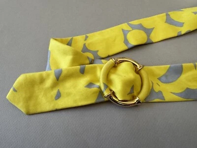 Cinto feminino J CREW amarelo cinza algodão polido fivela redonda dourada frete grátis GRANDE - Imagem 1 de 4