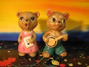 Banjo & Singer Bears Handpainted Miniature Figurine Set Japan - Picture 1 of 5
