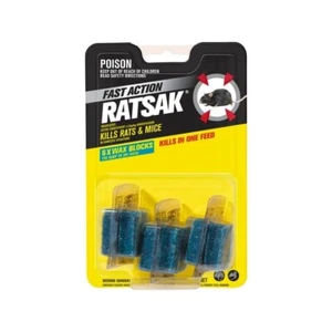 RATSAK Fast Action Wax Blocks - 6 Pack ,Fast-acting - Kills rats and mice in one - Picture 1 of 4