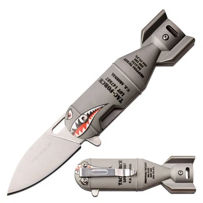 Folding – Satin Finish Stainless Steel Drop Point Blade, Grey Bomb Aluminum H... - Image 1 of 4