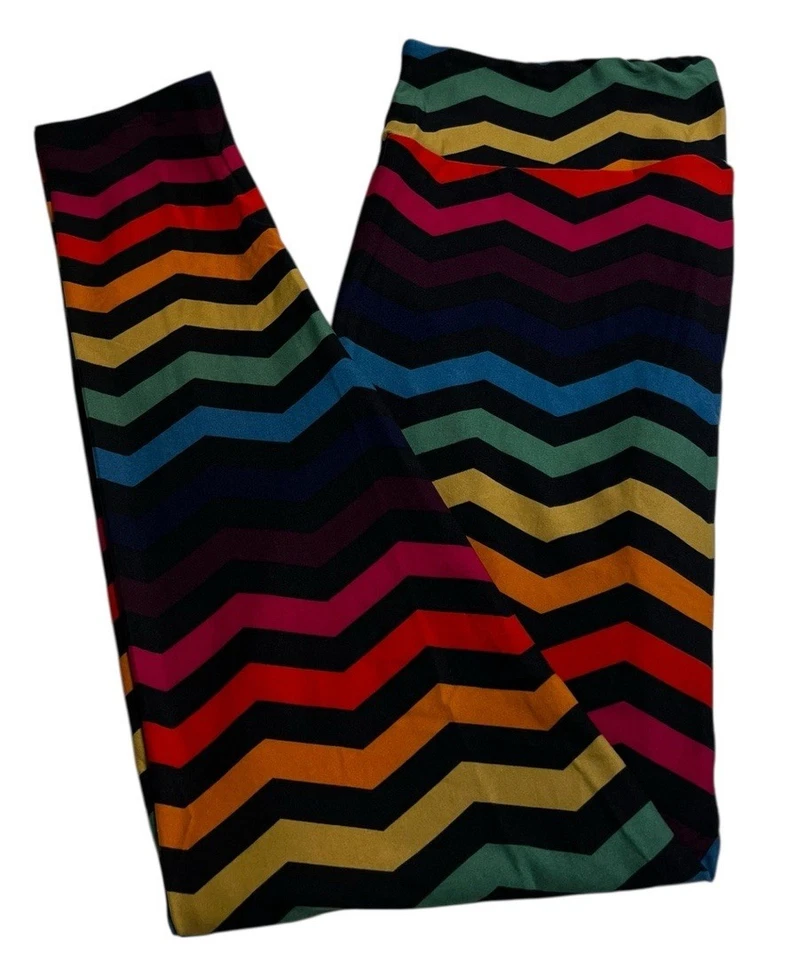 LuLaRoe Leggings TC Tall Curvy Unicorn BLACK Colorful CHEVRON RAINBOW Pride SOFT - Image 1 of 4