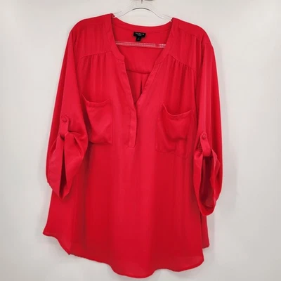 Blusa Torrid Harper Rosa Brillante Popover Botón Delantero Mujer Talla 4X Foto 1 de 4