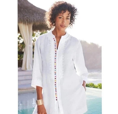 Top túnica Soft Surroundings talla 1X desierto lino bordado cremallera completa boho playa Foto 1 de 4