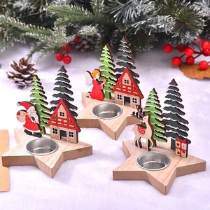 Holiday Candle Decoration Atmosphere Holder Festive Christmas Wooden Holders - Imagen 1 de 10