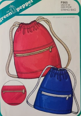 The Green Pepper F865 Sewing Pattern String Bag Gym Tote Purse Sneaker Backpack - Image 1 of 4