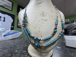 Navajo Stil 22 Zoll Doppelstrang Türkis Nugget Perlen Halskette 20 Gramm Sterling - Bild 1 von 10