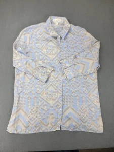 Coldwater Creek Shirt Womens L Blue Beige Geometric Aztec Button Up Linen Top - Picture 1 of 10