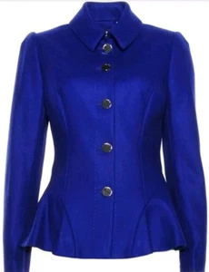 Ted Baker Bracti Bright Blue Peplum Detail Jacket Size 0(US 2) RT$425 - Picture 1 of 2
