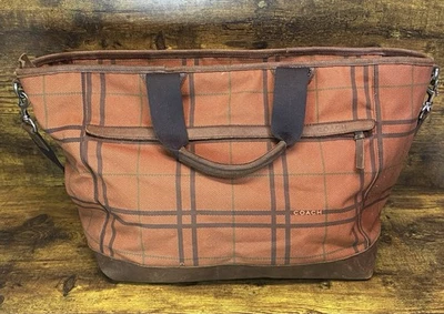 Coach Camden Plaid Orange/Brown Canvas Tatersall Tote Weekend Travel Bag RARE - Image 1 of 4