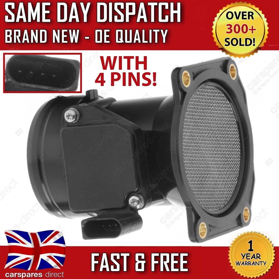 VW NEW BEETLE 1.6 PETROL 1999-2010 MASS AIR FLOW METER SENSOR MAF WITH 4 PINS - Image 1 of 4